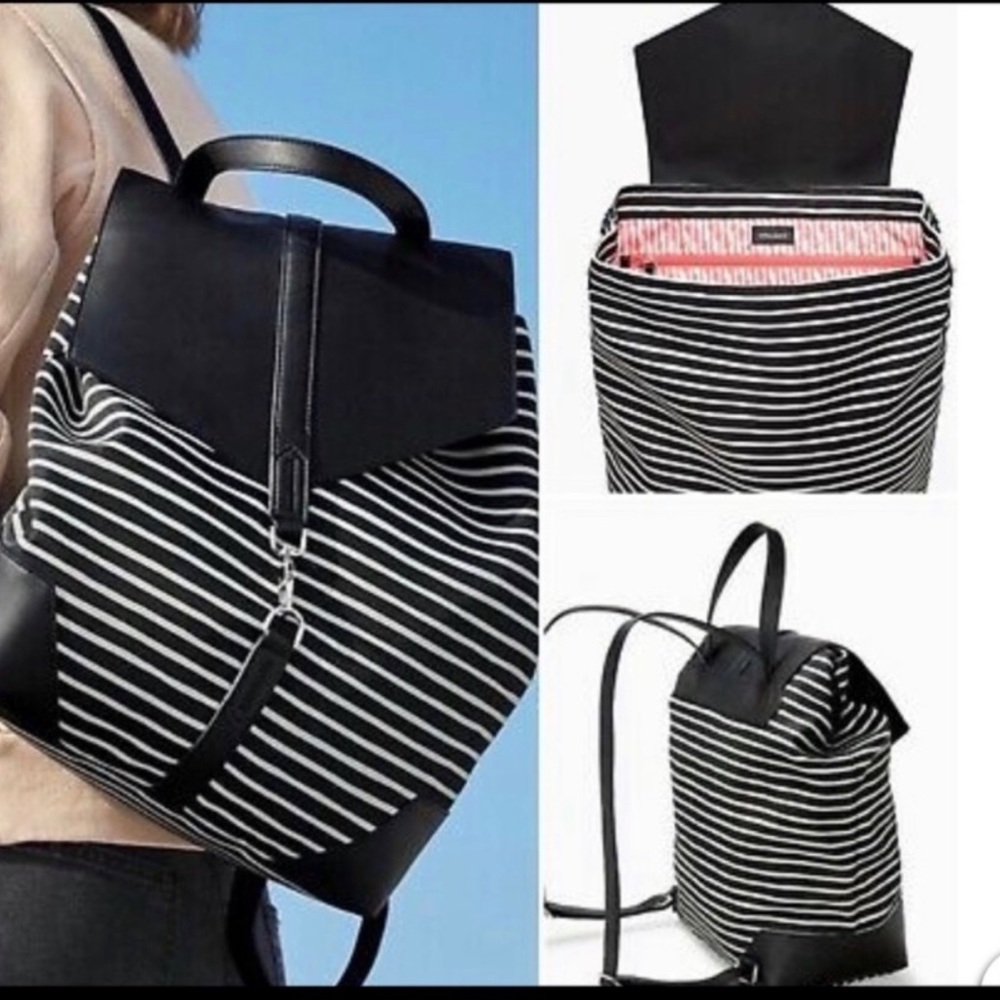 NWT Stella & Dot Ava Backpack Black/Cream Striped Adjustable